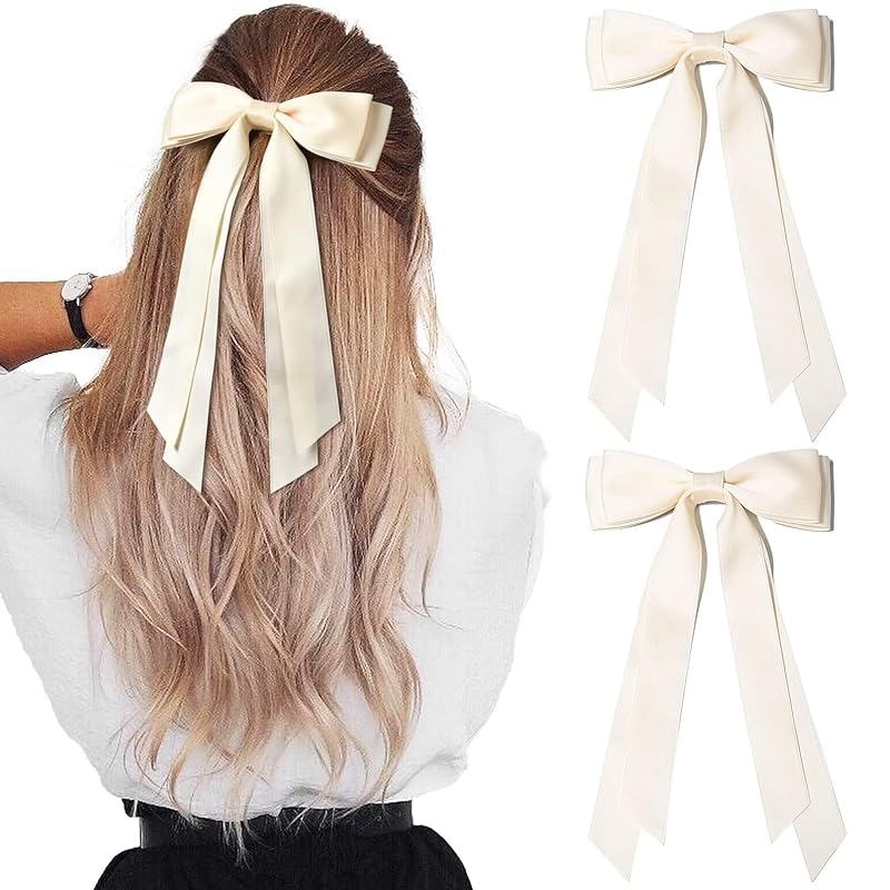 6PCS Hair Bows for Women Hair Clip Hair Tassel Hair Ribbon Ponytail Holder Accessories Slides Metal Clips Barrettes Girls Toddlers Teens White Black