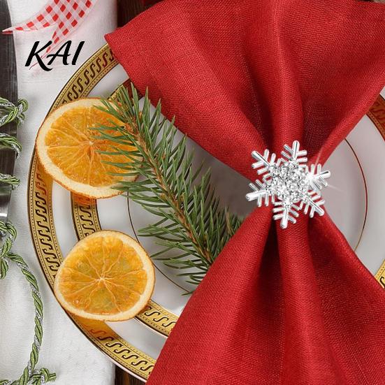 Decorative Napkin Rings Rhinestone Snowflake Ring, Metal Holder, Winter Seasonal Party Tableware Holiday Ring for Christmas Dinner Table Decor