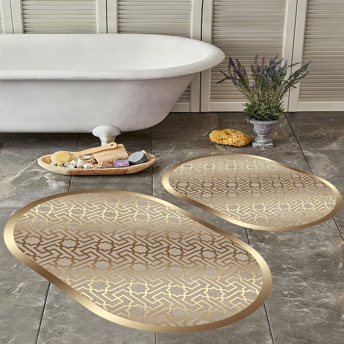 

Машинная стирка коврика для ванной Нескользящая основа Моющийся набор из 2 ковриков для ванной T1248-5овальный, устойчивый к пыли и пятнам 60 x 100 & 40 x 60 белый