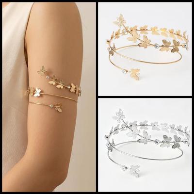 Elegante Bracciale Metallico a Farfalla di Cristallo a Doppio Strato per Donna