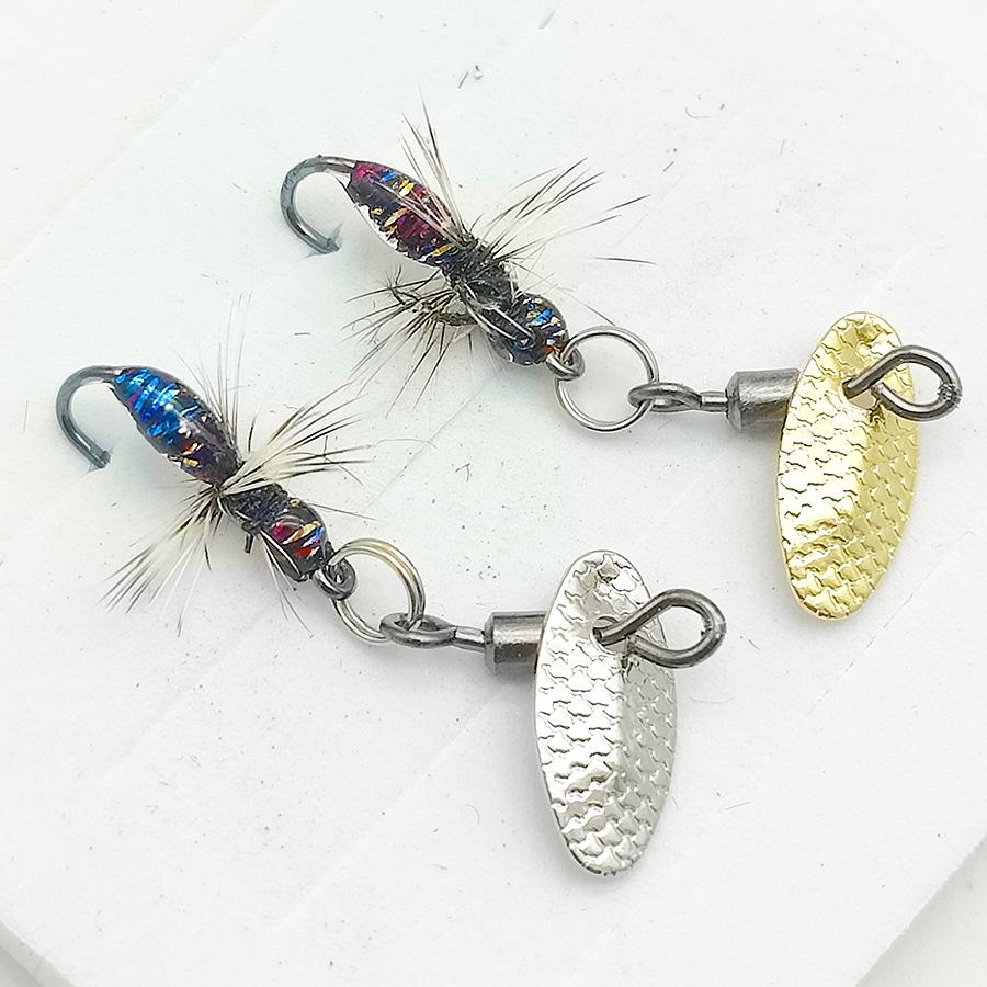 Double Hook Mosquito Lure Set: Rotating Watermelon Sequin Minnow and Whitebait Spinner.