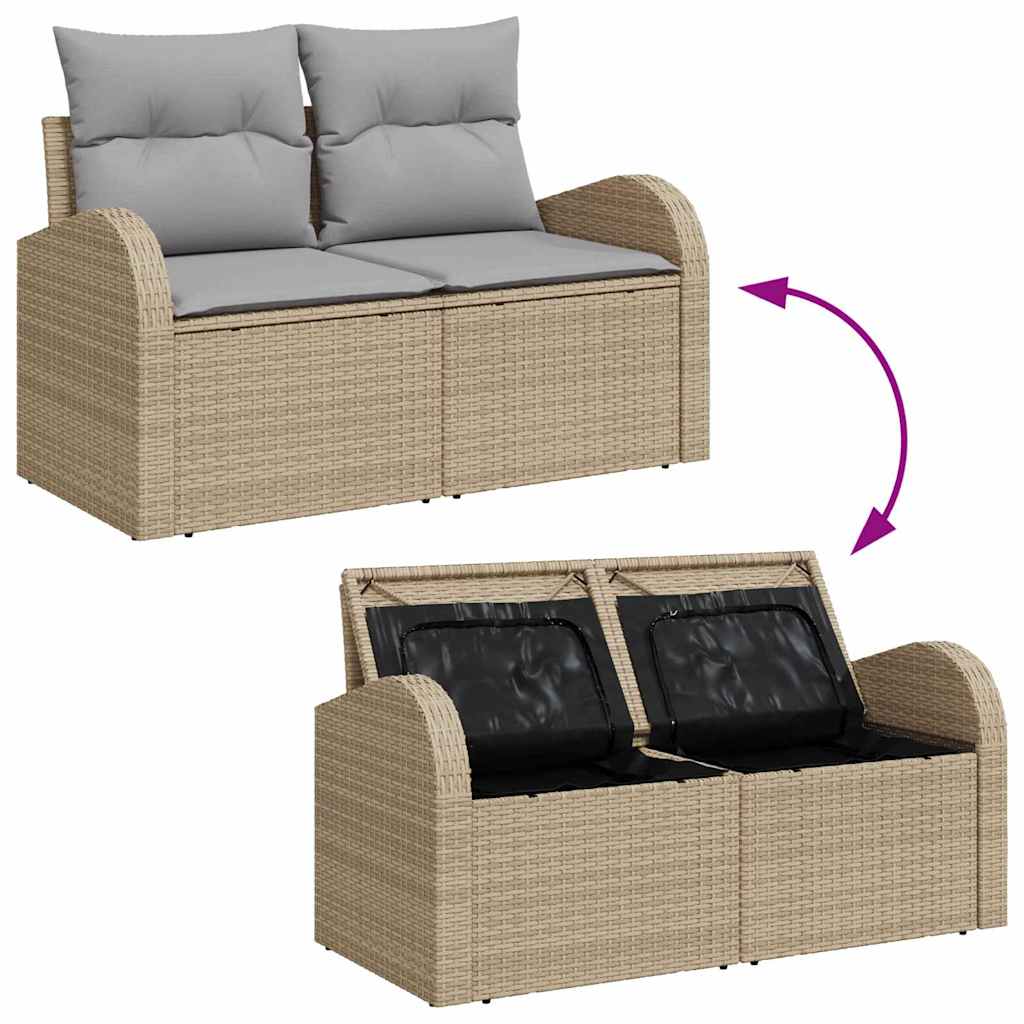 Garden Sofa with Cushions Beige 124 X 62 X 69 Cm Poly Rattan