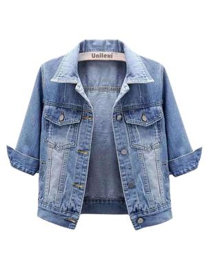 TEMU Women's Spring Seven-Sleeve Denim Jacket - Casual and Versatile Top.