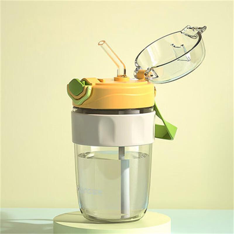 FUGUANG 440ml Portable Single-Layer Glass Coffee Cup with Straw