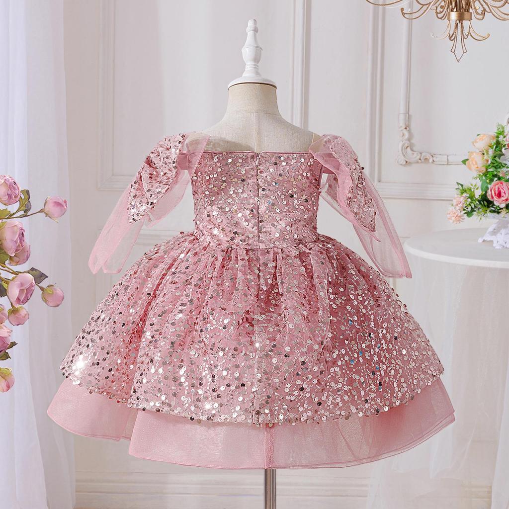 Girls' 2026 Formal Mesh Princess Dress with Big Bow and Puffy Skirt, Ideal for Runway and Performances.