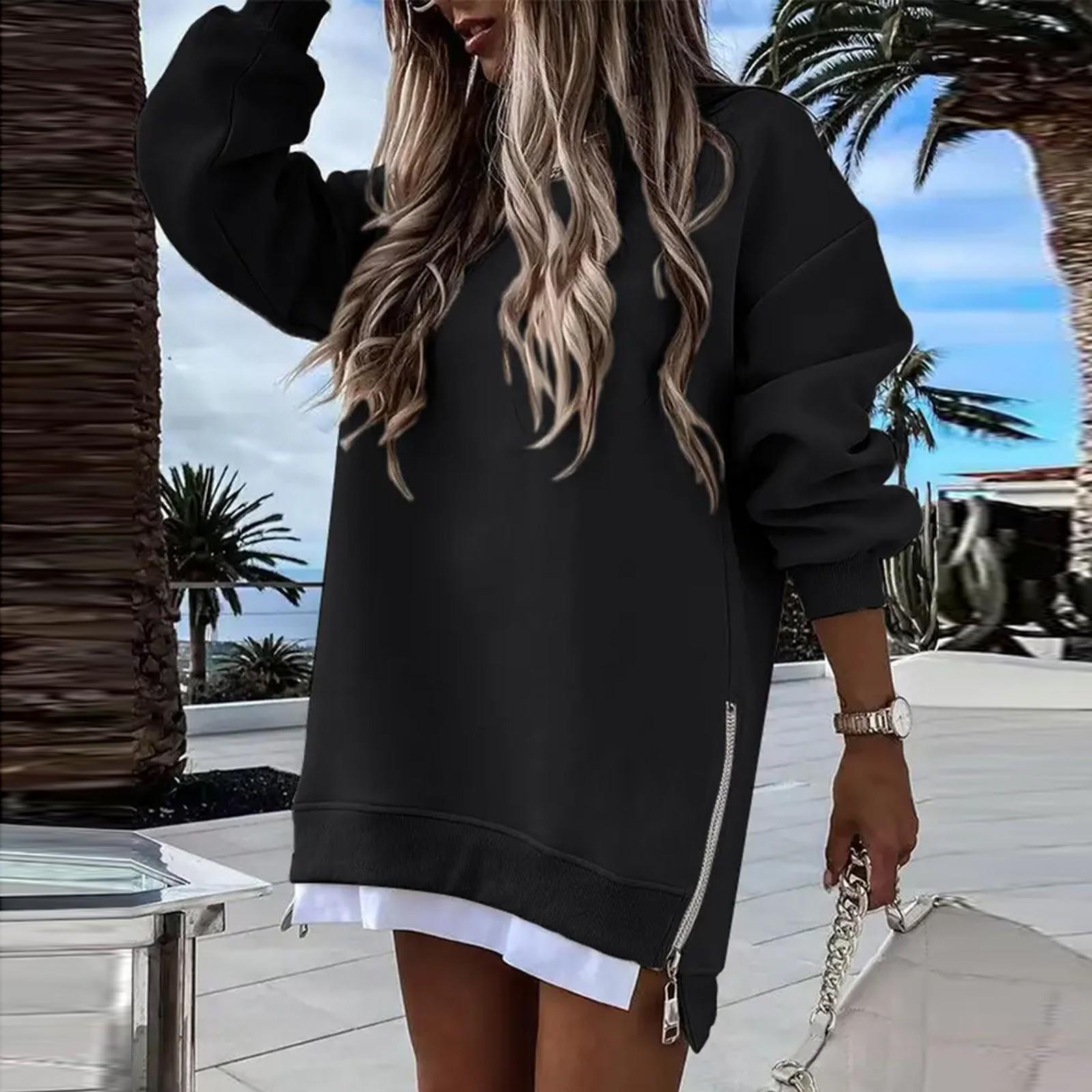 

Женская толстовка Повседневная Круглая горловина Длинные рукава Свободные Удобные толстовки M чёрный