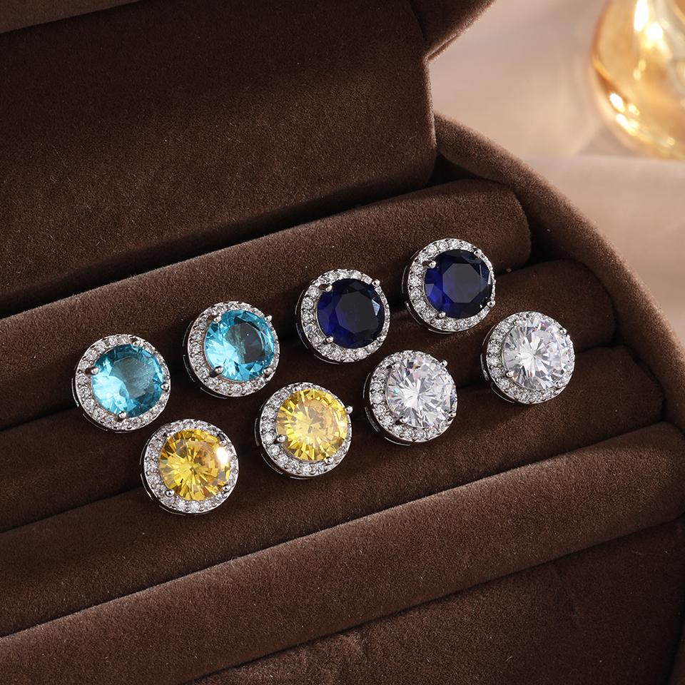 ZAKOL Classic Simple Round Zircon Stud Earrings for Women Men Shiny Blue Yellow AAA CZ Earring Exquisite Zircon Gift Wholesale