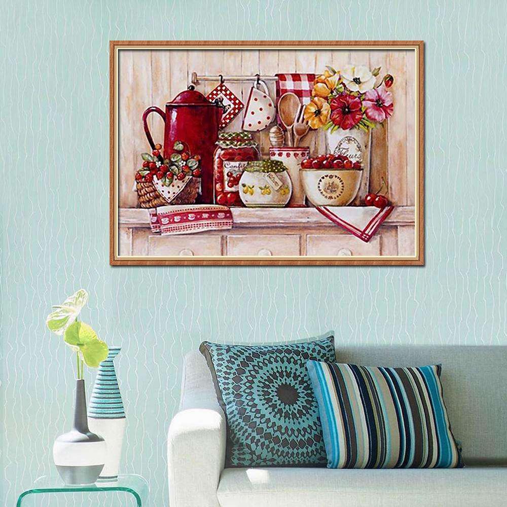 5D Diamond Painting Kits Kitchen DIY Full Drill Diamond Painting Needlework Crystal Painting