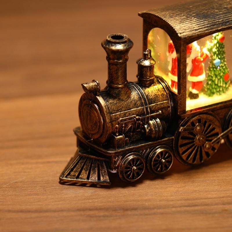 Festival Glowing Christmas Train Figurine Christmas Light Up Miniature Train Scene Ornament for Family Celebration