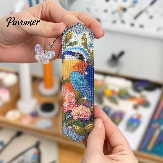 Stress Relief Handmade Projects Faux Diamond Art Bookmark Kit, Halloween Book Marker DIY Decorative Page Markers with Tassels Animal Bird Crafting Kit
