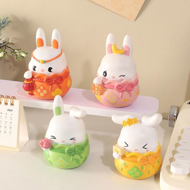 Miniature Rabbit Figurines, Resins Bunnys Ornament for MidAutumn Festival Decoration and Fairys Garden