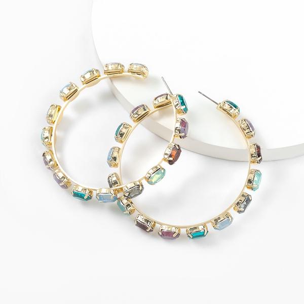 Fashion Simple Round Circle Hoop Earrings Color Diamond Earrings