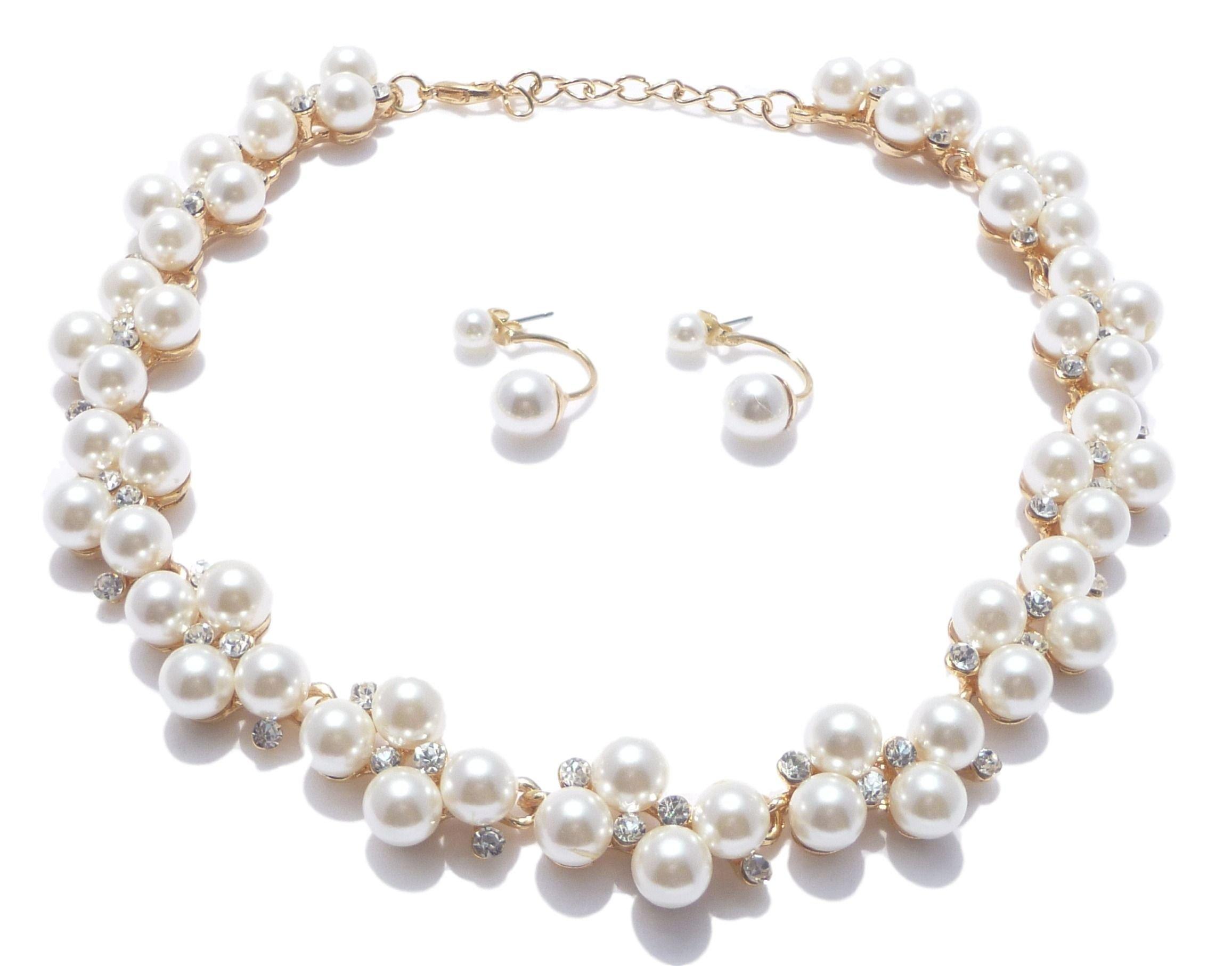 

Beaded Necklace and for and Everyday Use and [N-Style] Earrings, Pearl, Rhinestone, Weddings, Parties, (Necklace Earrings)
