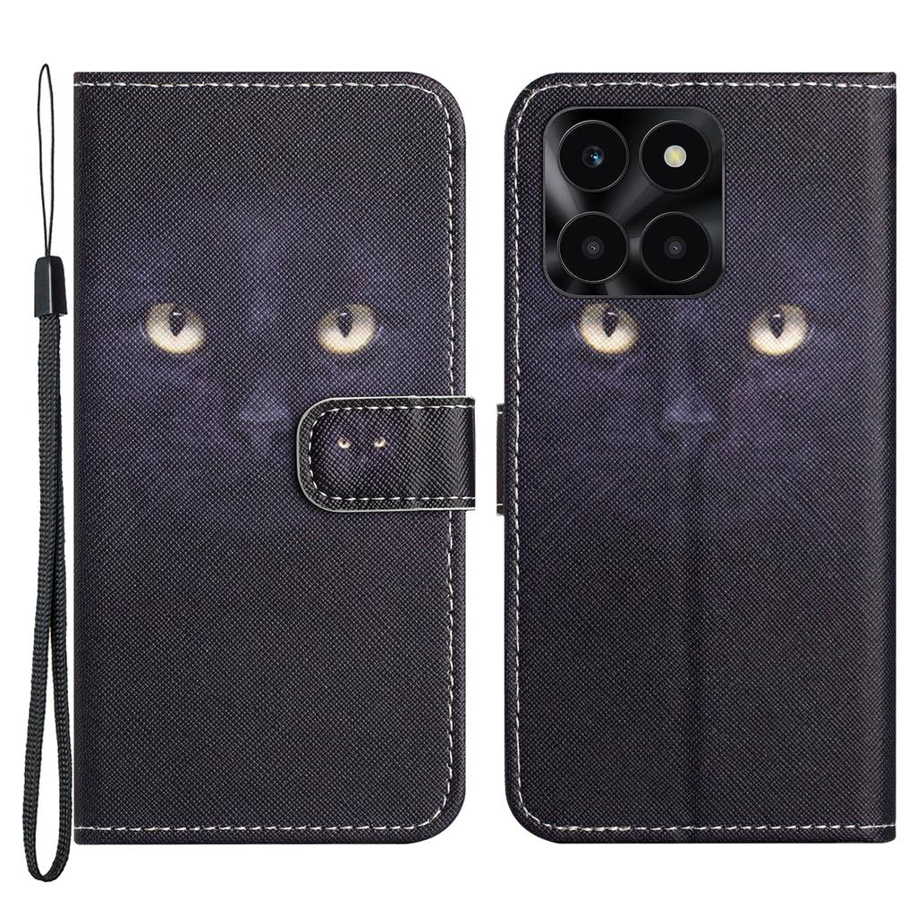 כיסוי טלפון מעור בהדפסת דוגמה תלת-ממדית עבור Honor X6a 4G/X6b 4G/X6c 4G מעמד ארנק כיסוי פליפ עם רצועה