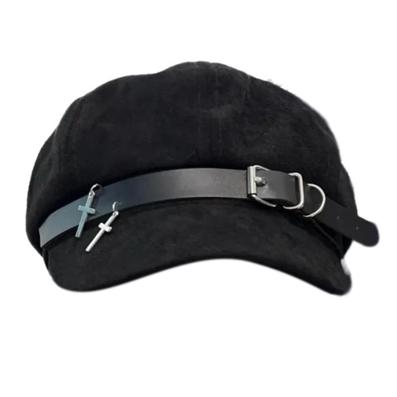

Девочки Берет Субкультура Шляпа Художника с Крестом Шляпа Художника Подарок на Хэллоуин Украшенная Крестом для Новогоднего Праздника 1 чёрный