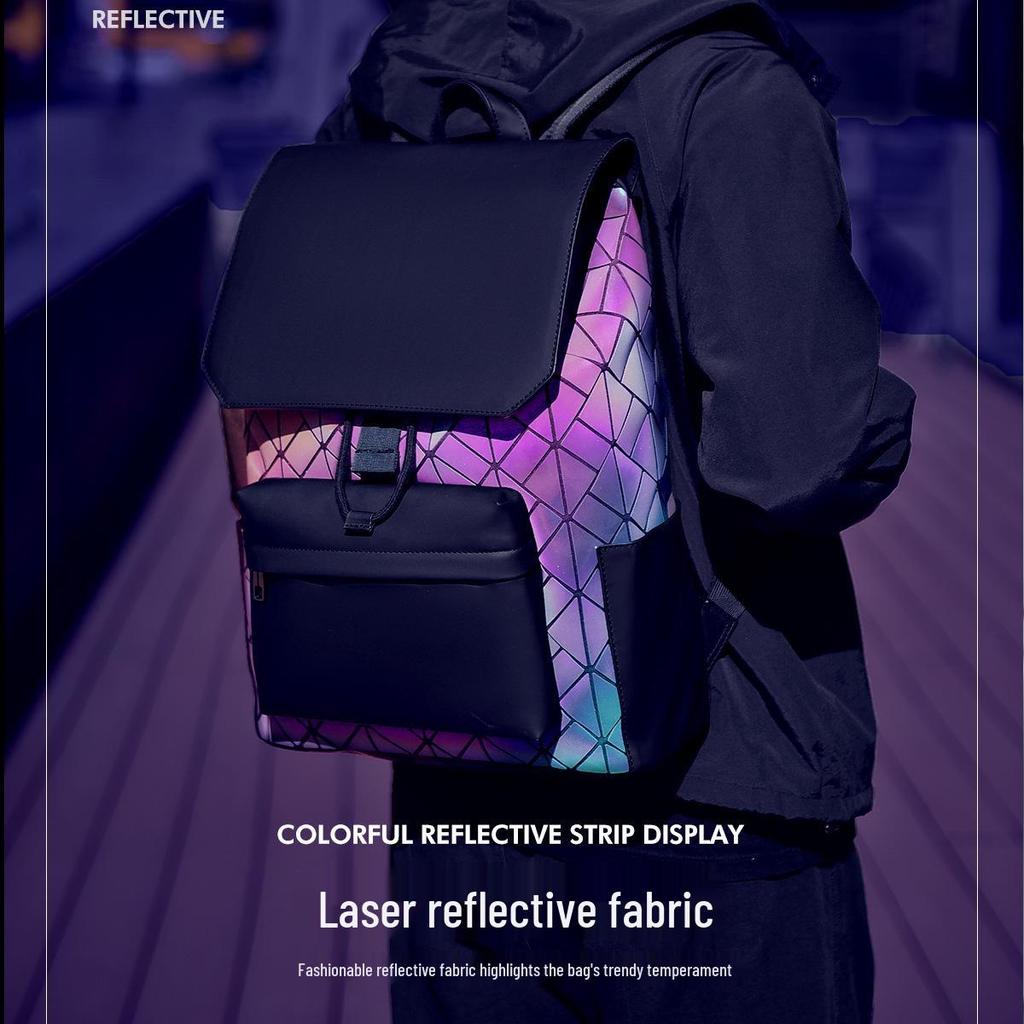 Trendy Men's Geometric Pattern Bookbag: Stylish, Versatile, Large Capacity, Lightweight Double Shoulder Backpack