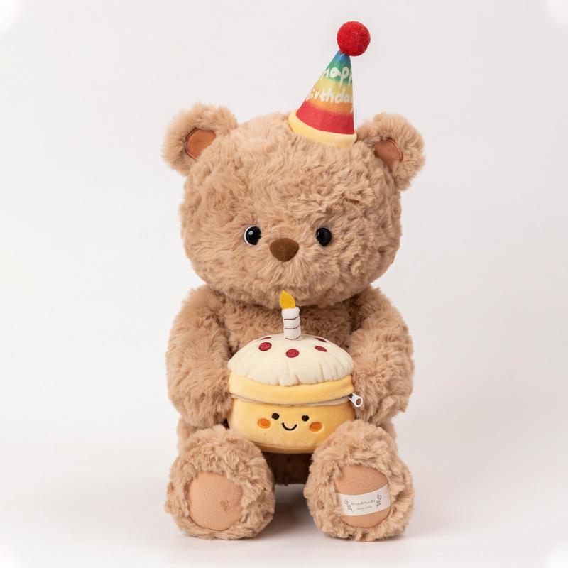 Cute Birthday Hat Bear Plush Toy - Sleep Companion & Hugging Gift for Girls