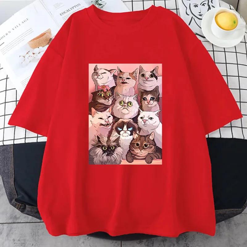 Printed Men T-Shirts Beach Breathable Funny Clothing Oversize Casual Cotton Tops Meme Cats Puzzle Creativity Men Short Sleeve