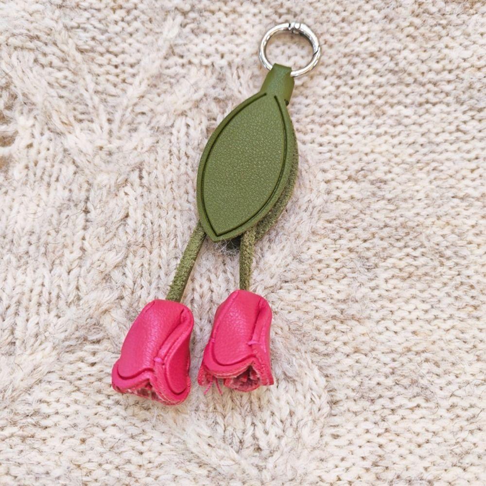 Handmade Flower Pu Keychain Hanger Bag Charm Multi-color Tulip Leather Pendant  Men