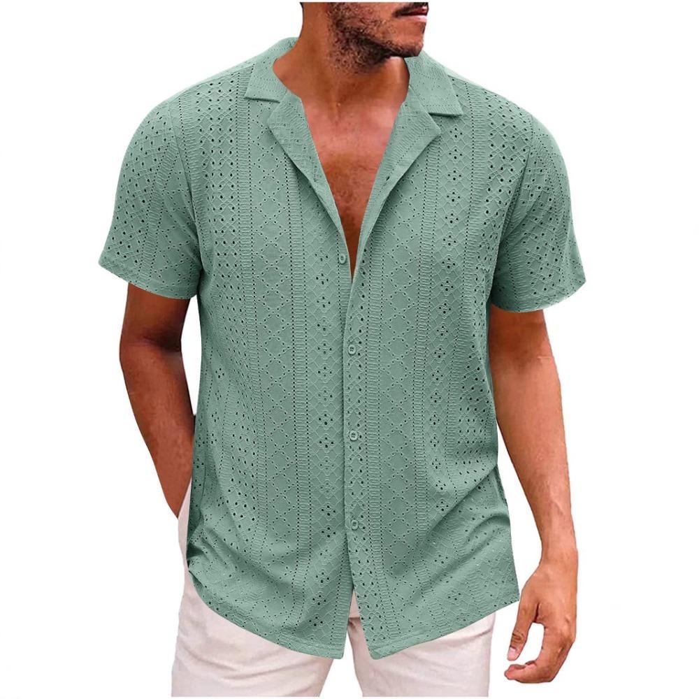 Summer Men's Lapel Shirt Fashion Casual Loose Comfortable Button Solid Color Men's Short-sleeved Knit Shirt