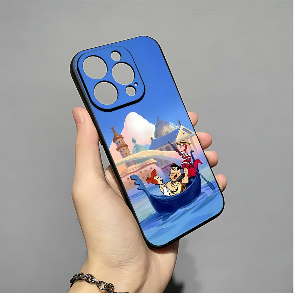 R-Cartoon La Funda de Teléfono de Los Picapiedra Para IPhone 16,15,14,13,12,11,XS,XR,X,8,7,Pro,Max,Plus,mini Funda Negra de Silicona