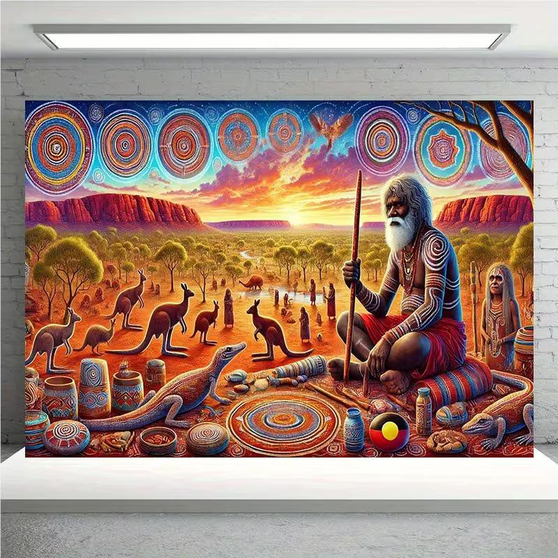 Tapiserie s aboriginským uměním, Látka s pozadím australské pouště, Kulturní domácí nástěnná dekorace