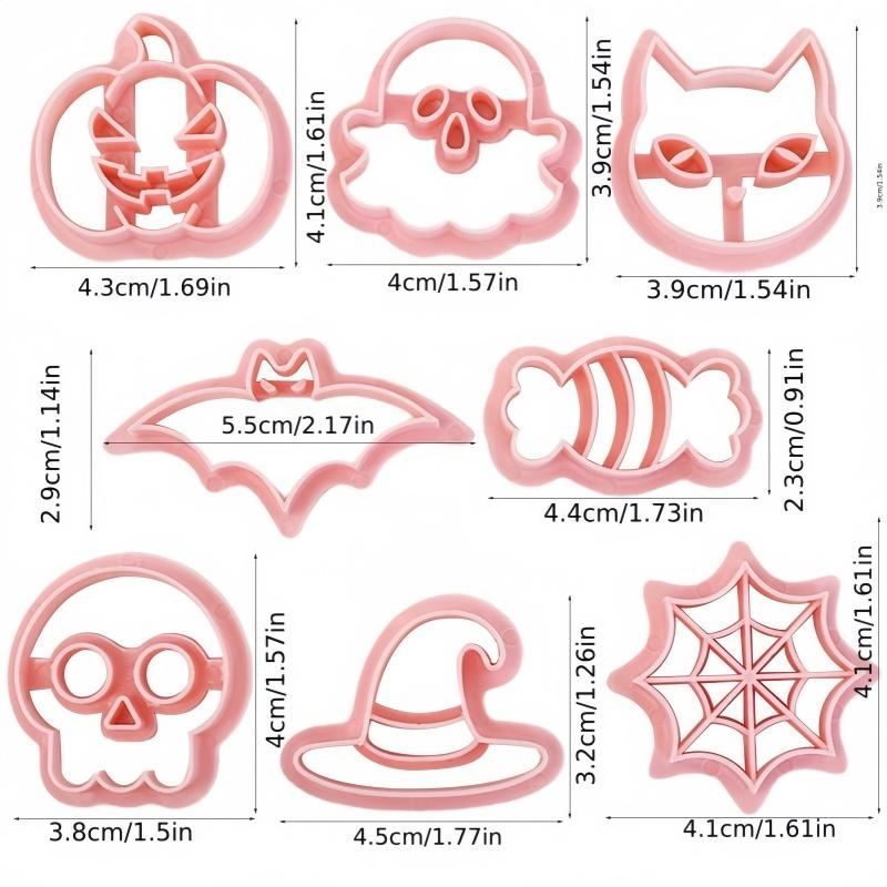 

8PCS Halloween cookie molds, food grade DIY pumpkin ghost skull, bat cart, mesh cookie manufacturer, mold kit