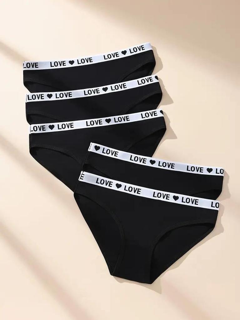 5 Stück Sexy Damen Slips Weiche Baumwollunterhosen Niedliche Buchstaben Mädchen Slips Weibliche Atmungsaktive Stretch-Panty Weibliche Dessous XS-XL