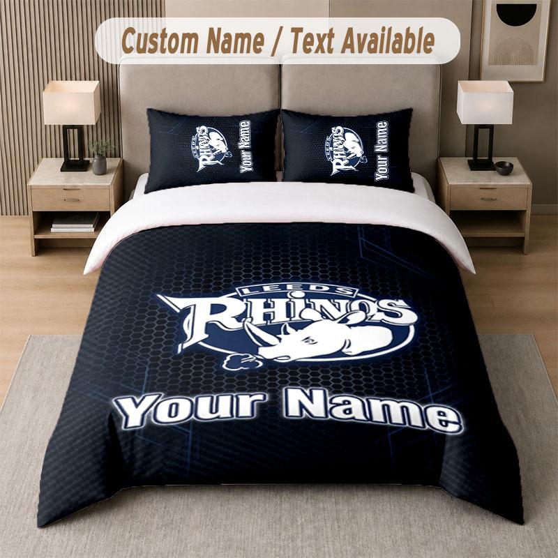 Custom Bedding Set Leeds Rhinos Pattern, Print Name Text 1 Duvet Cover Plus 2 Pillowcases Home Textile