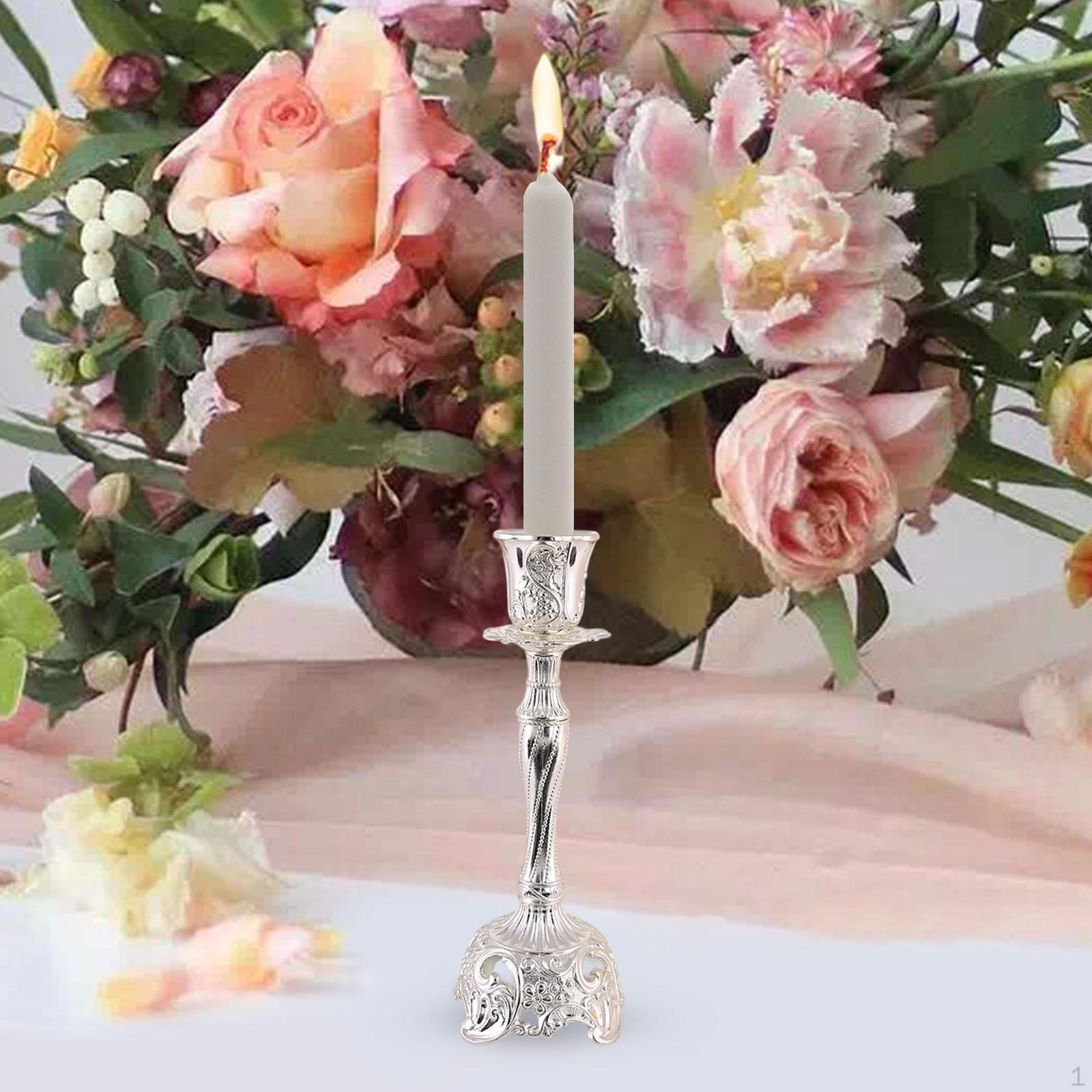 

Candle Holder Candlestick Ornament Crafts Sturdy Metal Candelabra for Dining Room Desktop Sliver