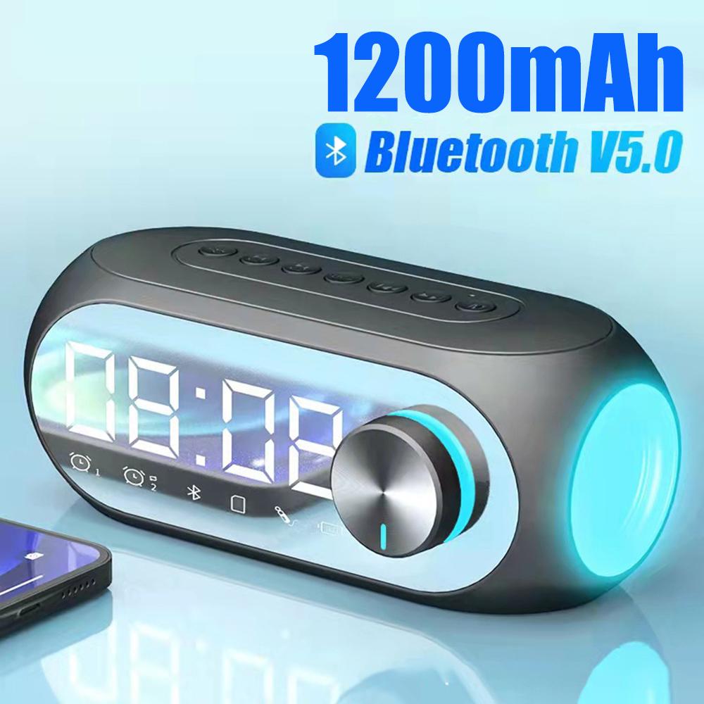 Portable Mini FM Radio Receiver Hifi Sound RGB Bluetooth Speaker with Clock Dual Alarm Clock Support Handsfree Calls