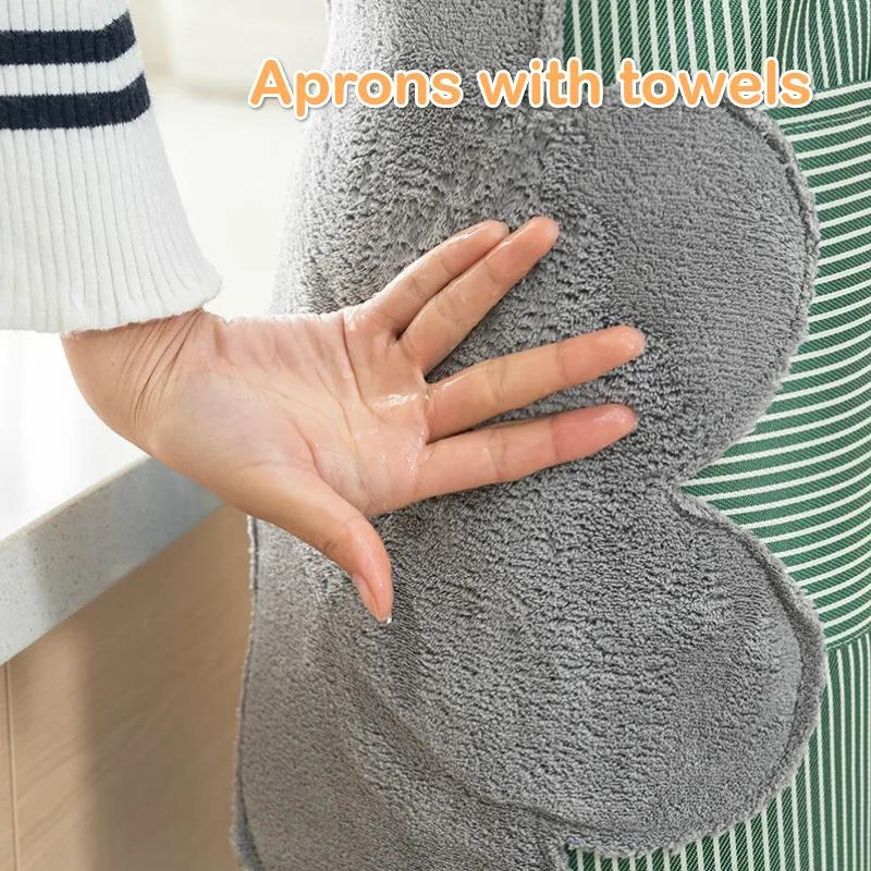 Towel Apron Adult Household Overalls with Hand Towels Oil-proof and Waterproof Kitchen Thickened Apron