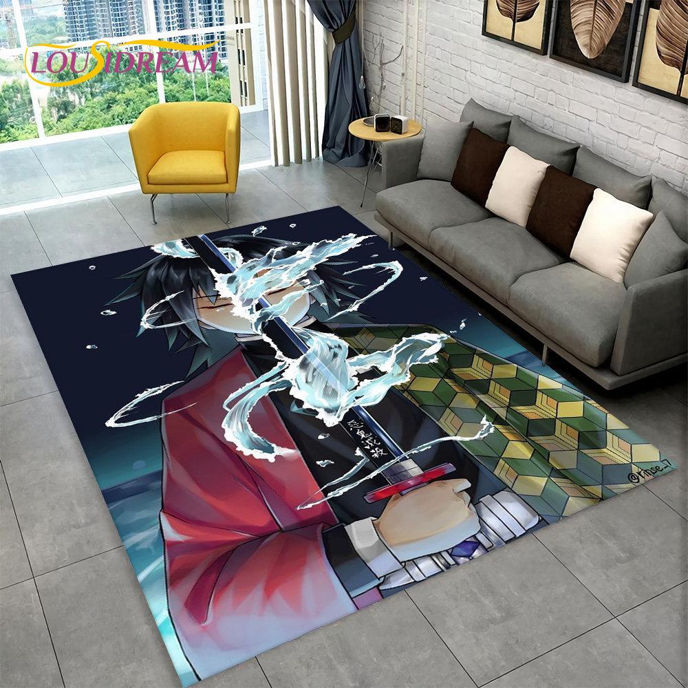 Tappeto Area Anime Demon Slayer, Tappeto Cartoon per Soggiorno, Camera da Letto dei Bambini, Divano, Zerbino Decorativo, Tappetino Antiscivolo per Pavimento Gioco Bambini
