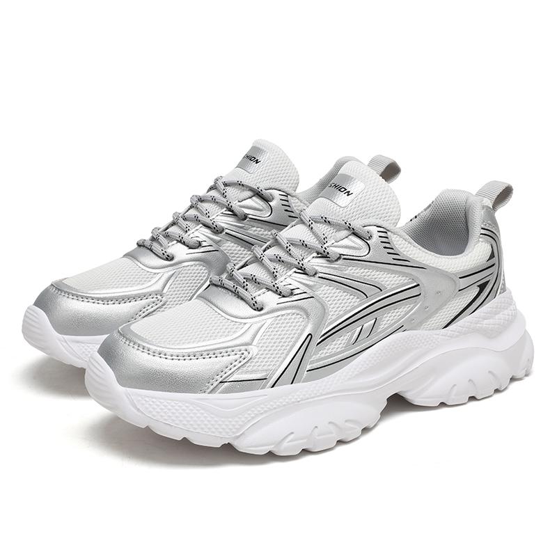 

Женская спортивная обувь с толстой подошвой и сеткой, модная и легкая, увеличенного размера, женская обувь, мужские кроссовки 41 серебряный