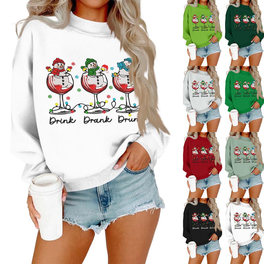 Women's Casual Fashion Round Neck Long Sleeve Christmas Printed Sweatshirt