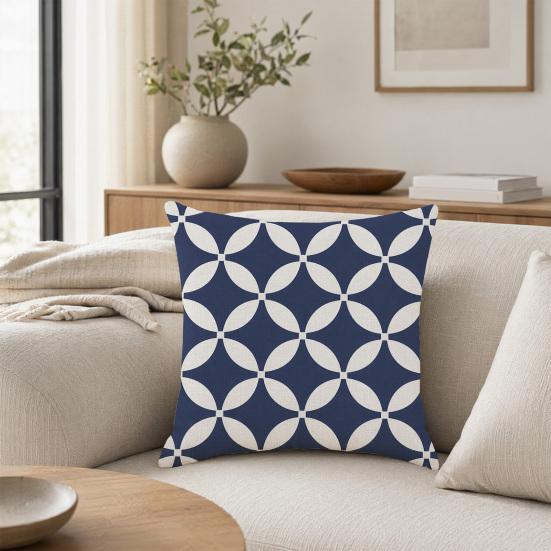 Geometric Pillow Cover, Washed Linen Look Throw Pillow Case with Hidden Zipper, Minimalist Cushion Cover for Sofa, Bed, Office, Cozy Home Decor