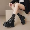 12cm Inner Height Increase Leather Women's Shoes Thick-soled Thin Loafers 2025 New Round Head Waterproof Table Muffin Sole Single Shoes