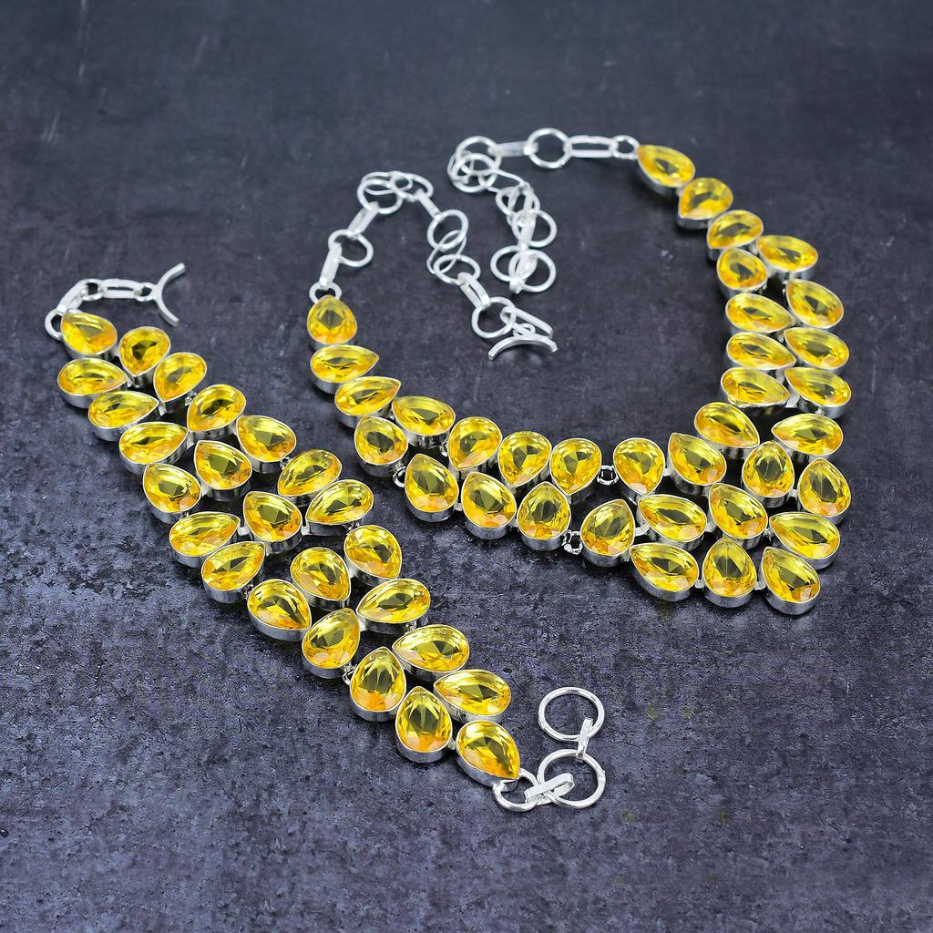 Natural Citrine Gemstone Handmade 925 Sterling Silver Jewelry Set I9z78