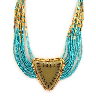 [L5253] - Designer Necklace 'Kilimanjaro' Turquoise Gold