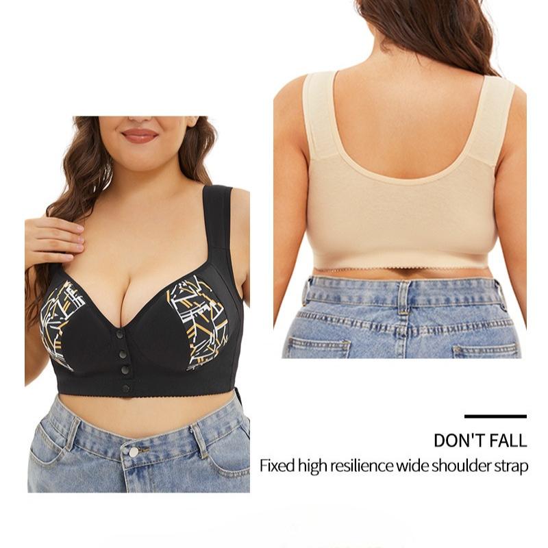 Oversized Bra, European and American Sizes, Cross-border Hot-selling Large Cup Vest-style Front-button Printed Underwear