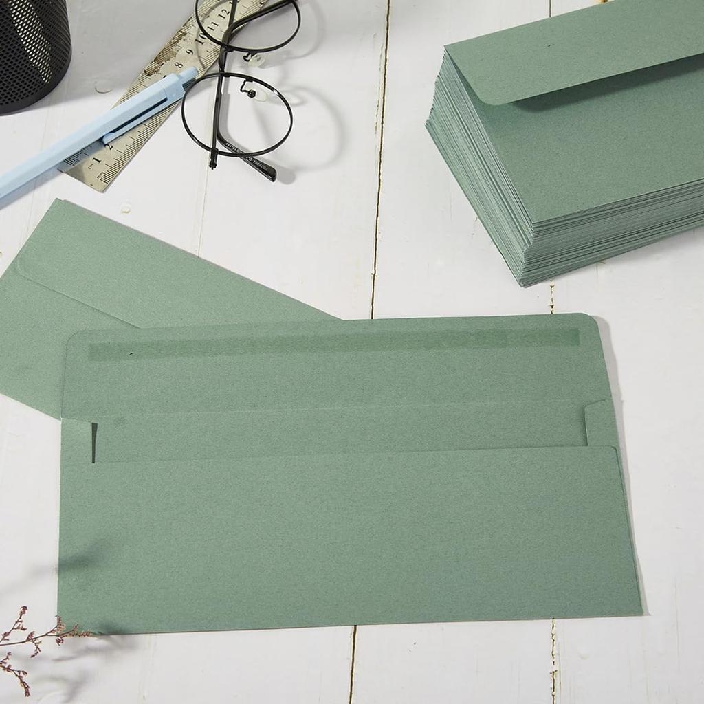 op 100 Pack Sage-Green #10 Business Envelopes Self Seal Standard Envelopes for Office Checks, Business, Letter Mailing Invoices, 4.13 x 9.49 Inches
