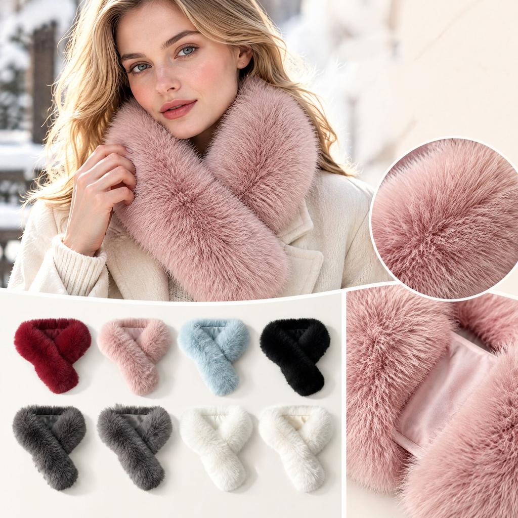 Women's Thick Reversible Neck Warmer with Fuzzy Collar Versatile Winter Scarf