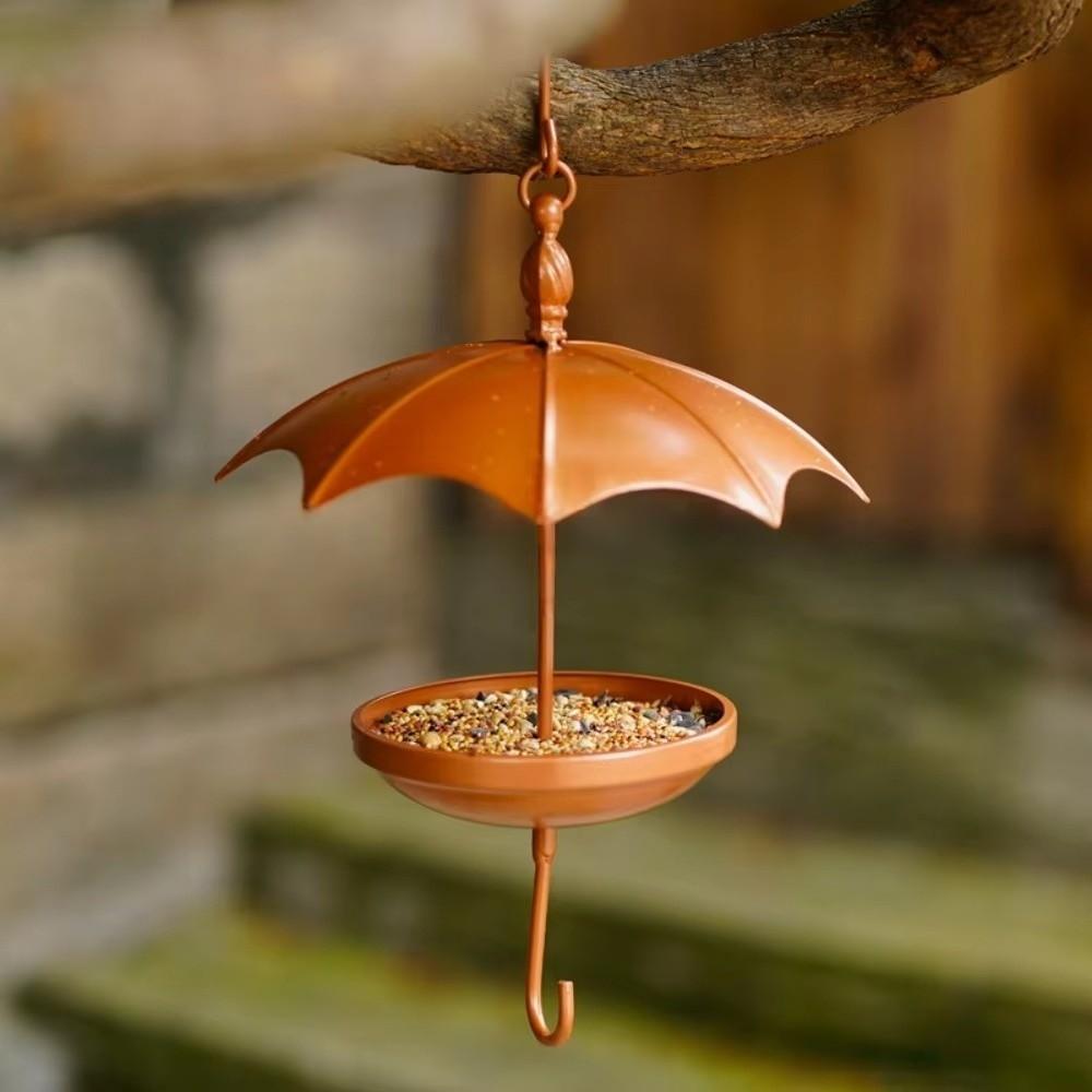 Rustic Hanging Platform Feeder Iron Bird Rest Station Umbrella-Shaped Bird Feeder Garden