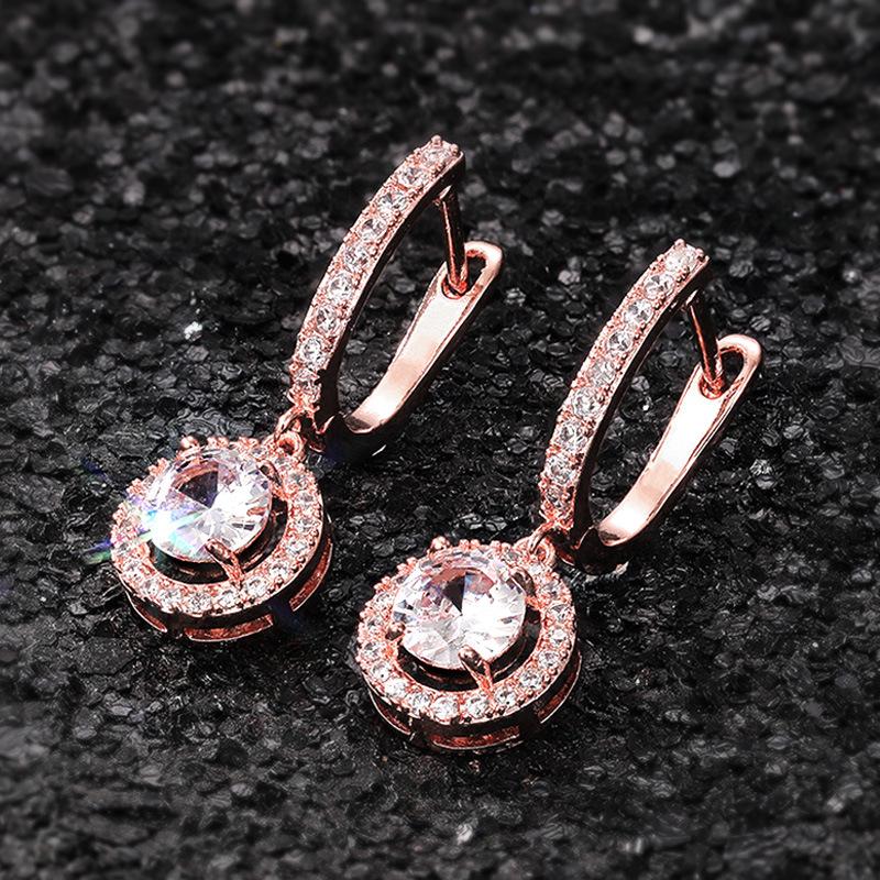 Classic Design Rose Gold Color Round Dangle Earrings For Women Dazzling Crystal Cz Engagement Wedding Jewelry Statement Earring