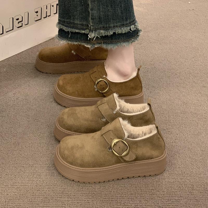 Thick-soled Velvet Women's Winter Warm Snow Boots, New One-pedal Bread Cotton Shoes, Lazy Doudou Shoes