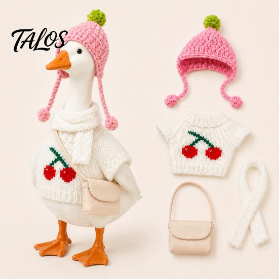 Seasonal Goose Accessories 7 Inch Desk Outfits, 4 Pcs Knitted Sweater Hat Scarf Office Ornament Crossbody Bag Winter Holiday Accessory for Office,