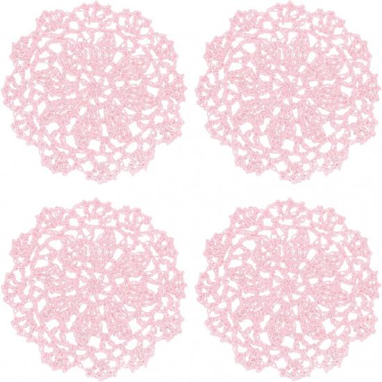 Uxcell Fabric Coasters, 4pcs 4" - Cotton Woven Crochet Doilies, Lace Embroidery Cup Mat with Floral Pattern for Wedding Party Decoration (Red)
