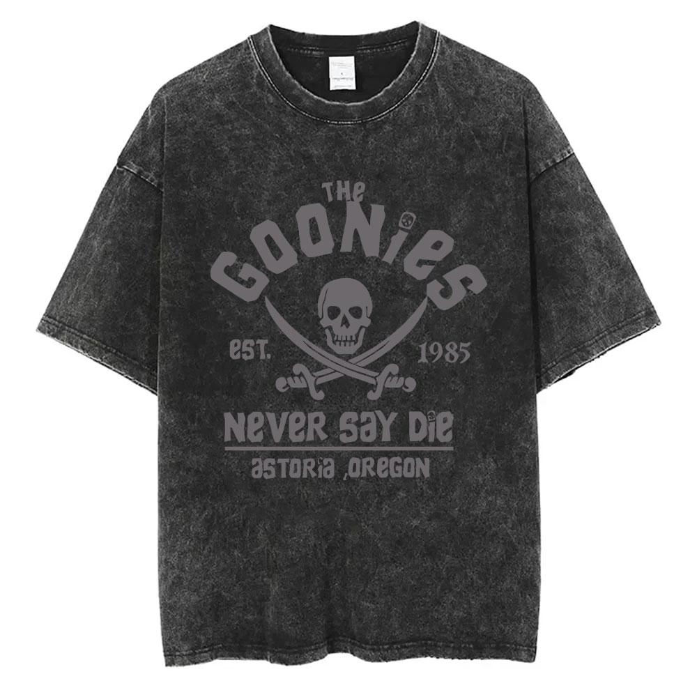 Classic Funny Movie The Goonies Never Say Die Vintage Washed T Shirt Best Famous Skeleton Graphic T-shirt Oversized Tshirt Unisex