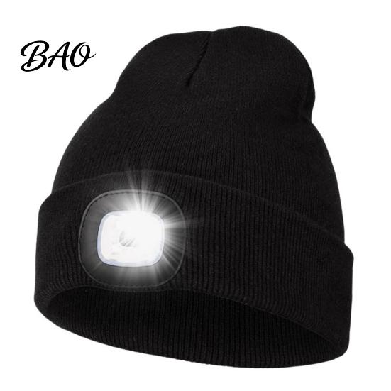 Unisex Outdoor Winter Accessory LED Hat with Light, USB Rechargeable Headlamp Skull Cap, Lighting Warm Knitted Cap for Men, Women, Gear Usb