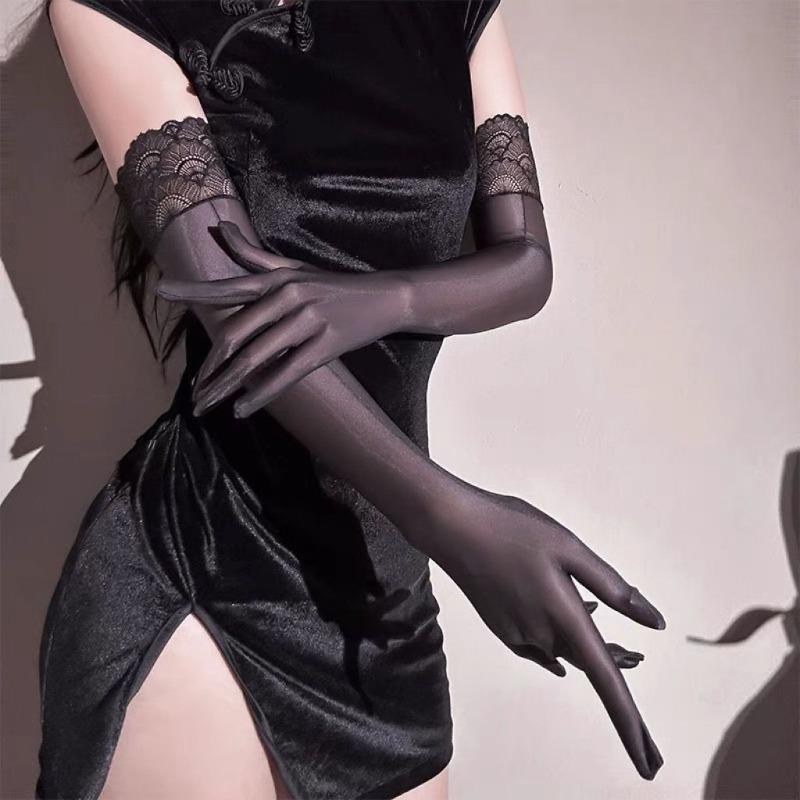 Glossy Hands with Fine Threads, Ultra-thin and Smooth Lace Trim, Finger-separated Glossy Five-finger Gloves, Pure Erotic Hand Sleeves, Props.